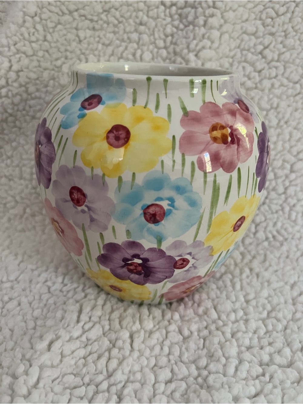 Vintage Pier 1 Vase, floral, watercolor, ceramic, 6” tall, Italy - Picture 3 of 9